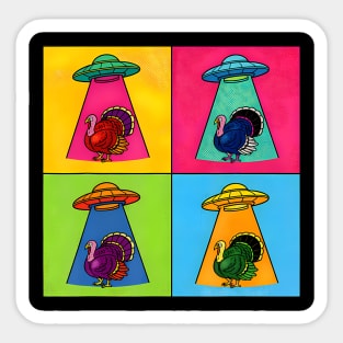 Thanksgiving Alien Ufo Turkey Takeout Abduction Pop Art Joke Sticker